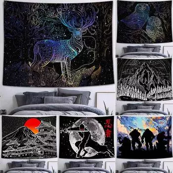 Психоделический гобелен с рисунком животного лося и комиксов для дома, гостиной, общежития, украшения стен, фон, тканевый гобелен 100x75cm