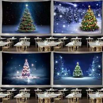 Психоделический гобелен с рождественской елкой, лес, великолепный пейзаж, искусство, настенный декор для спальни, эстетика стены общежития 100x75cm