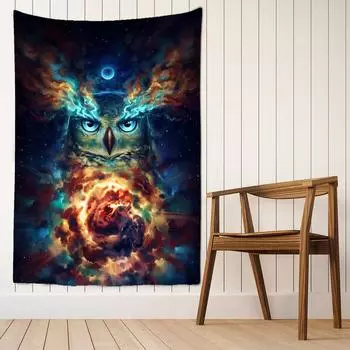 Психоделический гобелен с совой, настенный хиппи Тапиз, колдовство, Вселенная, звездное искусство в стиле бохо, фон для общежития, ткань, домашний декор 95x70cm