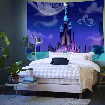 Психоделический гобелен с замком, настенный декор для детской комнаты, гобелен с фантазийным замком, гобелен для спальни, эстетический декор, домашний декор 100X75CM