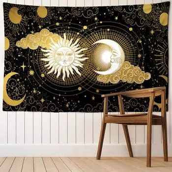 Психоделический гобелен «Солнце и Луна», настенный гобелен «Мечта», загадочный хиппи, Тапиз, каваи, эстетика, домашний декор для комнаты 95x70cm
