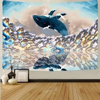 Психоделический хиппи Кит океан гобелен декоративный гобелен спальня гостиная настенный ковер 100x75cm