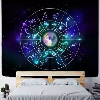 Психоделический компас гобелен настенный 12 созвездий печать богемный хиппи колдовство TAPIZ домашний декор 95x70cm