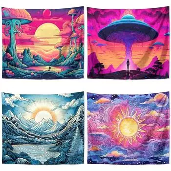 Психоделический лесной принт Гобелен Гобелен для офиса Гостиная Украшение стен дома Гобелен 100x75cm