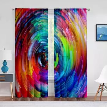 Психоделический многоцветный и триповый арт-тюль занавеска для гостиной спальни декор прозрачные шторы для кухни оформление окна комнаты 1 PCS W100XH250cm&Rod Pocket