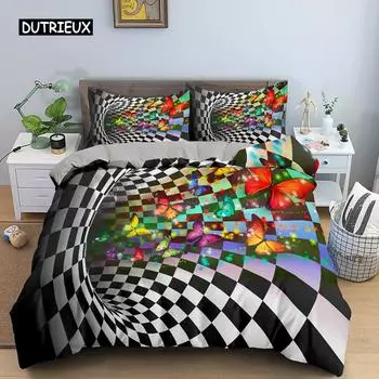 Психоделический вихревой пододеяльник с геометрией для детей и взрослых, фрактальное искусство, покрывало для одеяла, абстрактное искусство, комплект постельного белья, декор для спальни EU single(135x200cm)