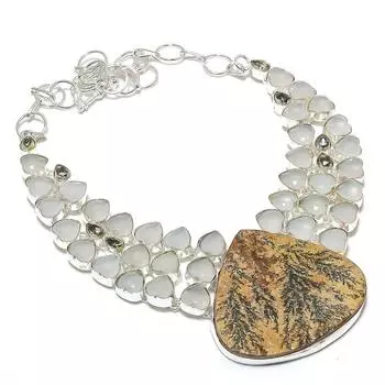 Псиломелан Дендрит ручной работы из стерлингового серебра 925 пробы, ожерелье 18 дюймов f2D59