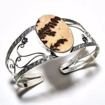 Псиломелан Дендритный драгоценный камень 925 посеребренный ювелирный браслет-манжета