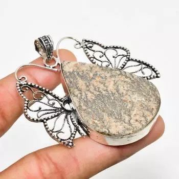 Псиломелан Дендритный драгоценный камень 925 посеребренный ювелирный кулон 2,46 дюйма 2.46 коричневый