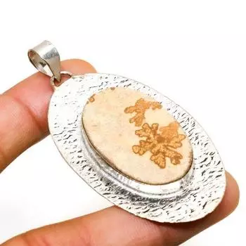 Псиломелан Дендритный драгоценный камень 925 посеребренный ювелирный кулон 2,46 дюйма 2.46 коричневый