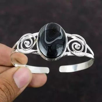 Psilomelane Браслет-манжета Стерлингового серебра 925 пробы Регулируемый браслет Браслет из драгоценных камней Браслет-манжета ручной работы Подарок для матери Достойные ювелирные изделия