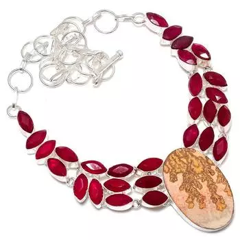 Psilomelane Dendritic Gemstone 925 Sterling Silver Jewelry Necklace 18 i9M62 коричневый