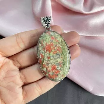 Psilomelane Дендритный кулон Серебряная цепочка Ожерелье из стерлингового серебра 925 пробы