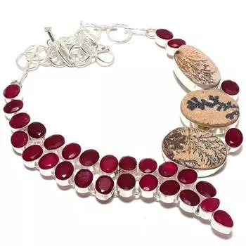 Псиломелановый дендрит, рубиновый драгоценный камень, ожерелье из стерлингового серебра 925 пробы, 18 дюймов, MQ-1213 18 красный