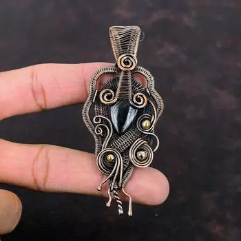 Псиломелановый кулон, медная проволока, обернутая кулоном, медные украшения ручной работы, кулон с камнем, кулон с драгоценным камнем, дизайн ювелирных изделий, подарок для мамы