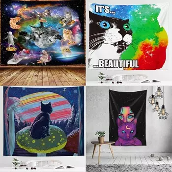 Психоделический узор кошки Гобелен Гобелен для офиса Гостиная Украшение стены дома Гобелен 100x75cm