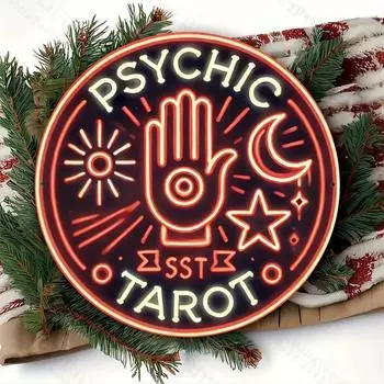 Psychic Tarot Neon Sign, Round Metal Wall Art. Durable Aluminum Decor for Home. Ideal Gift for LR, Bar, Cafe, Outdoor Settings. L белый