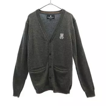 Psycho Bunny wool One-point patch golf Long sleeve knit cardigan S Gray Men s Used