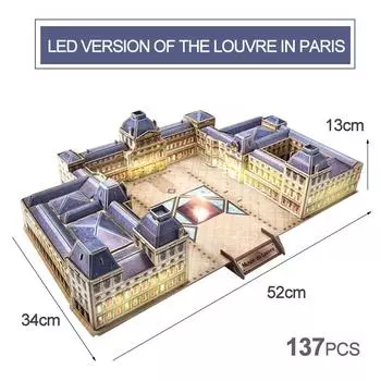 PT22 Новая 3D Трехмерная Креативная Головоломка Французский Париж Лувр Лувр Светящаяся Светодиодная Модель Строительство DIY Подарок p572