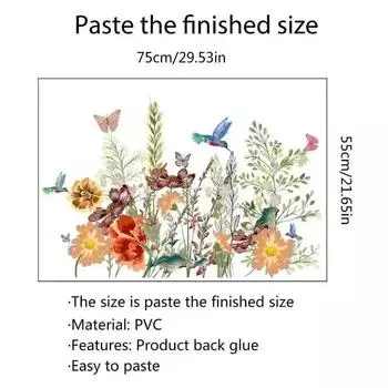 Птица Бабочка Сад Цветок Наклейки на стену Растения Декор комнаты Зеленый лист Отклеить Наклеить Украшение изголовья Рождественские Домашние Наклейки A