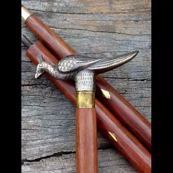 Птица Деревянная трость-трость Подарок Ручная работа Дизайнерская латунная голова лисы Ручка коричневая новая 36 Inch коричневый