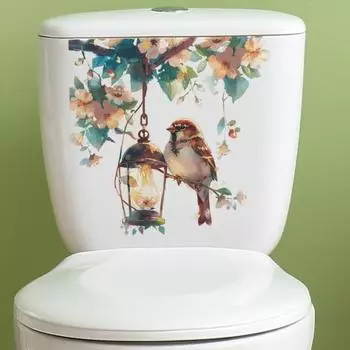 Птица Фонарь Цветок Наклейка на Туалет Съемная Самоклеящаяся Водонепроницаемая ПВХ Гостиная Стена Искусство Ванная Комната Крышка Унитаза Украшение Наклейка розовый