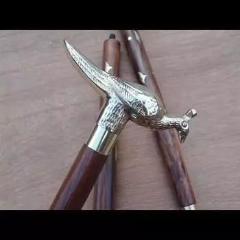 Птица ручной работы, серебряная латунная ручка, старинная викторианская трость, деревянная трость 36 Inch коричневый