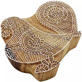 Птица Ксилография Марка Коричневый текстильный печатный блок Индийская пограничная марка 4.5X4 inches коричневый