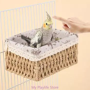Птичье гнездо, квадратный домик для попугаев, клетка для птиц, гамаки, кровать с подкладкой, лежанки для отдыха мелких животных для волнистых попугайчиков