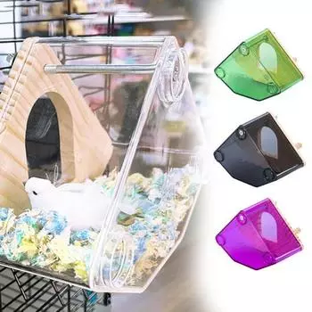 Птичье гнездо, прозрачный деревянный домик для птиц с насестом, простая установка, подвесной скворечник для птиц, аксессуары для клеток для птиц серый/чистый