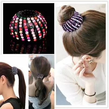 Птичье гнездо со стразами, расширяющийся хвост, держатель для булочки, ручка, коготь, аксессуар для волос S синий