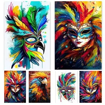 Птичьи клювы, украшение для спальни, украшение для дома, красочные перья, 5D, сделай сам, алмазная роспись, мозаичная вышитая маска из перьев Full Round 20x30CM