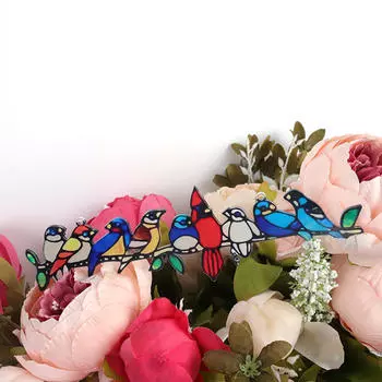 Птичий орнамент на оконной панели с 7 пернатыми друзьями A