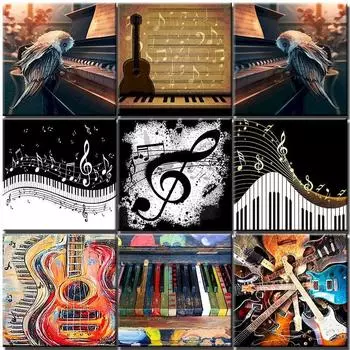 Птицы 5D DIY Алмазная вышивка Полный дрель Круглый фортепиано Музыкальные поделки Алмазная картина Пейзаж Набор для вышивки крестом Украшение дома Full Round 20x30CM
