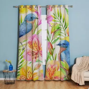 Птицы Цветы Печатный Винтажный Фермерский Дом Стиль Окна Шторы Для Гостиной Спальни Кухни Отель Квартира Шторы 100W160H(CM)40x63in&Hook