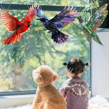 Птицы-духи, Акриловая сова-ловец солнца, Крылатые украшения, Милая колибри-ловец солнца, Подвеска на окно One Size зелёный