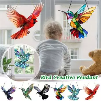 Птицы-духи, Акриловая сова-ловец солнца, Крылатые украшения, Милая колибри-ловец солнца, Подвеска на окно One Size зелёный