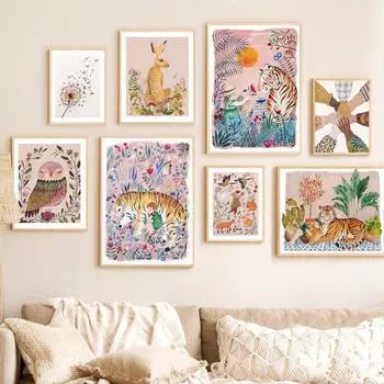 Птицы Кенгуру Бабочка Лев Гриб Сова Тропические Настенные Картины Холст Картины Постеры И Принты Настенные Картины Декор Детской Комнаты Без Рамки 21*30cm No Frame
