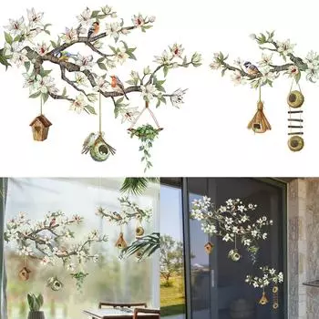 Птицы на ветке цветка наклейка на стену наклейка на стену самоклеящаяся декоративная клетка для птиц наклейка обои для стеклянной комнаты
