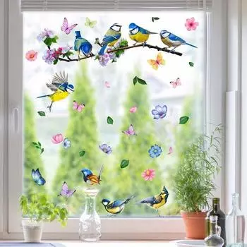 Птицы ветка окна цепляется не клейкие виниловые наклейки красивые стеклянные наклейки