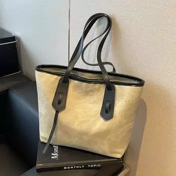 PU Большая вместимость, популярная сумка-тоут, однотонная, на молнии, простая, модная, мягкая, универсальная, популярная сумка