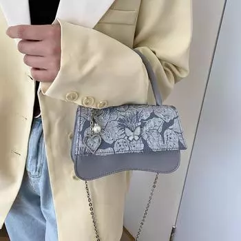 Сумка через плечо из ПУ с рисунком бабочек, изысканная сумка через плечо с принтом в виде жемчужины, модная цепочка, универсальные сумки