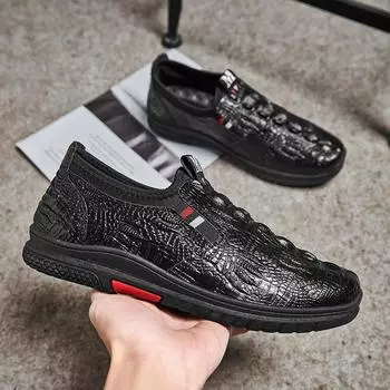 PU Doudou shoes round head black lazy shoes leather shoes one pedal soft-soled driving shoes work men s shoes 39