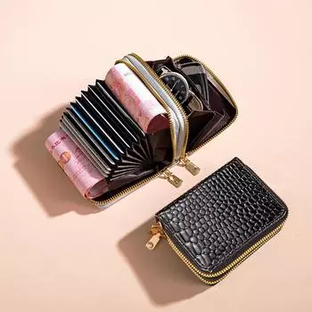 Pu двойной молния кошелек для монет Multi-Card Bit кредитная карта держатель женский кошелек сумка для карт сумка для ключей серебряный