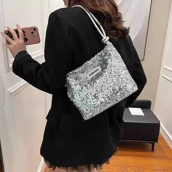 PU Hasp Модные женские сумки через плечо с пайетками Молодежные легкие роскошные швейные нитки Базовый стиль