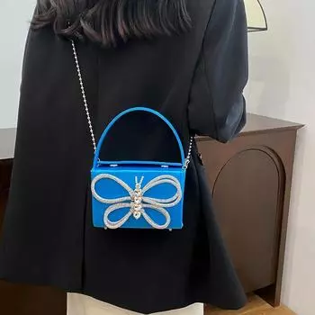 PU Hasp Small Square Soild Плечевые сумки Hasp Chains Party Высококачественные женские сумки Diamonds Butterfly Новый стиль