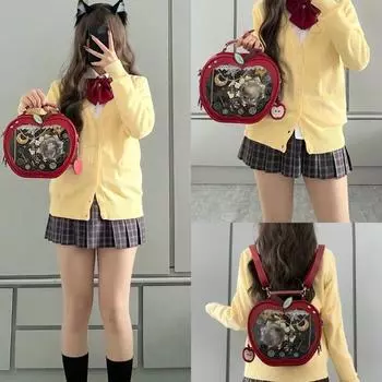 PU Kawaii Fruit Itabag Cotton Doll Bag Fashion Backpacks Pouch Bag Transparent Pocket Girl зелёный