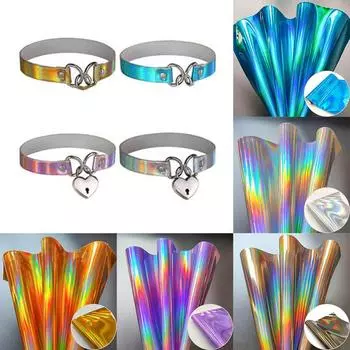 PU кожа лазерная магия цвет голографическое зеркало шерстяная основа DIY ткань ремесла 20*15CM синий