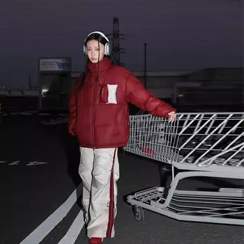 PU кожа пара пуховая хлопковая одежда 2024 зима новый американский модный бренд хлеб свободное утолщенное хлопковое пальто M [Recommended below 55kg]