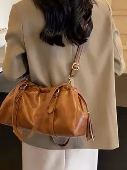 PU кожа плиссированные винтажные сумки-тоут с пряжкой застежка Бостон сумки через плечо большой емкости женская сумка роскошная сумка через подмышку 39x11x19cm чёрный